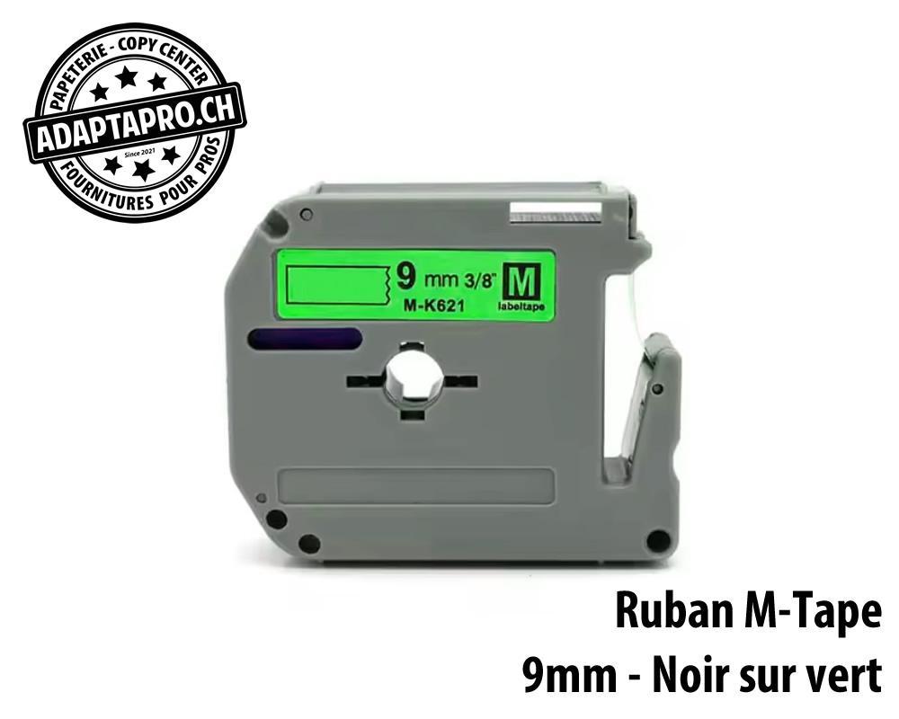 AdaptaPro - MT-09-BKGR - Ruban compatible M-Tape - 9mm * 8m - Noir sur vert