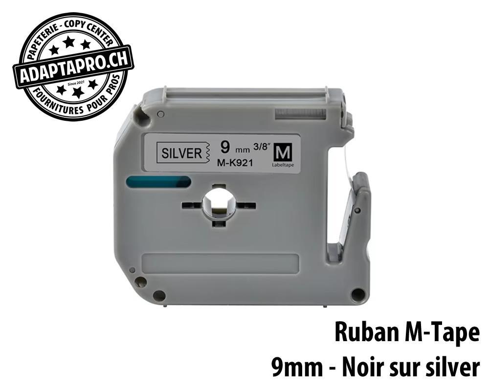 AdaptaPro - MT-09-BKSL - Ruban compatible M-Tape - 9mm * 8m - Noir sur silver