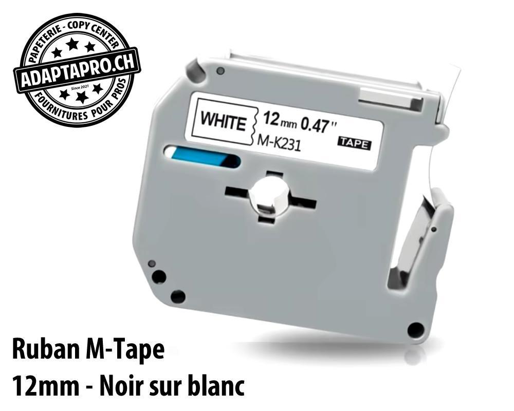 AdaptaPro - MT-12-BKWH - Ruban compatible M-Tape - 12mm * 8m - Noir sur blanc