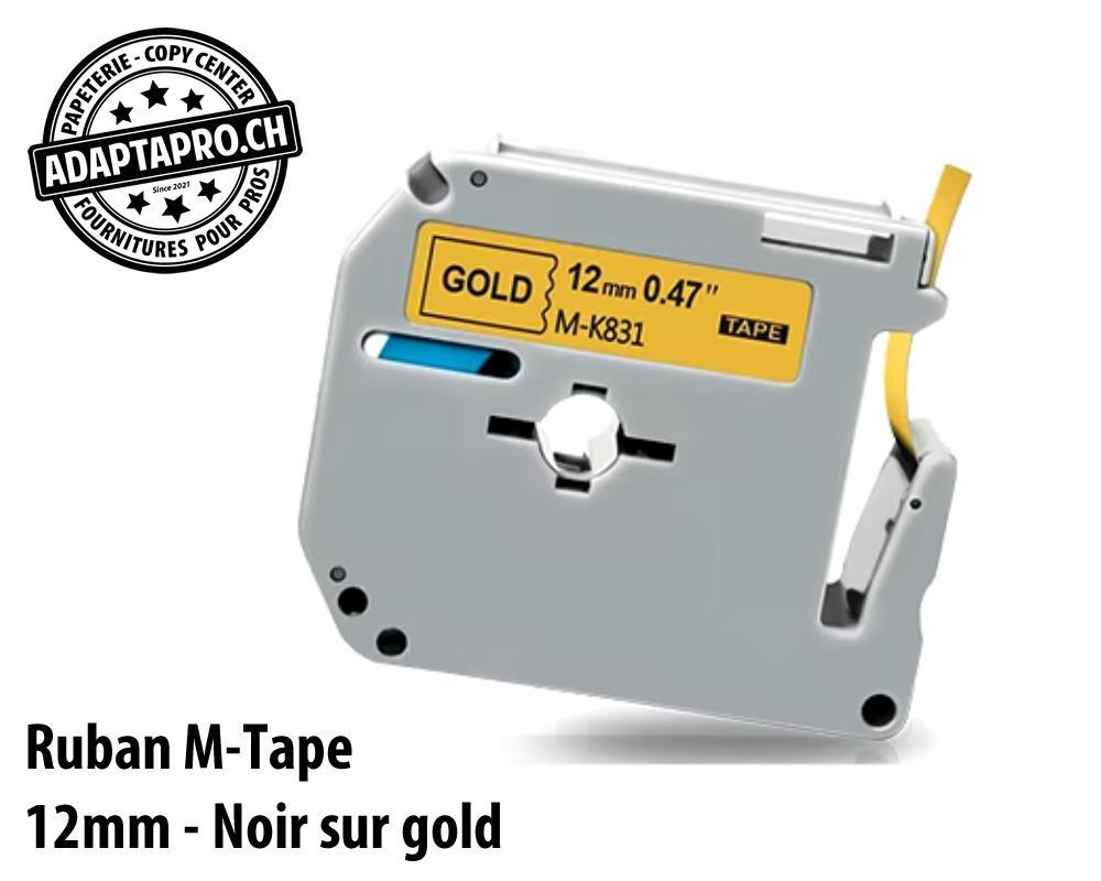 AdaptaPro - MT-12-BKGD - Ruban compatible M-Tape - 12mm * 8m - Noir sur gold