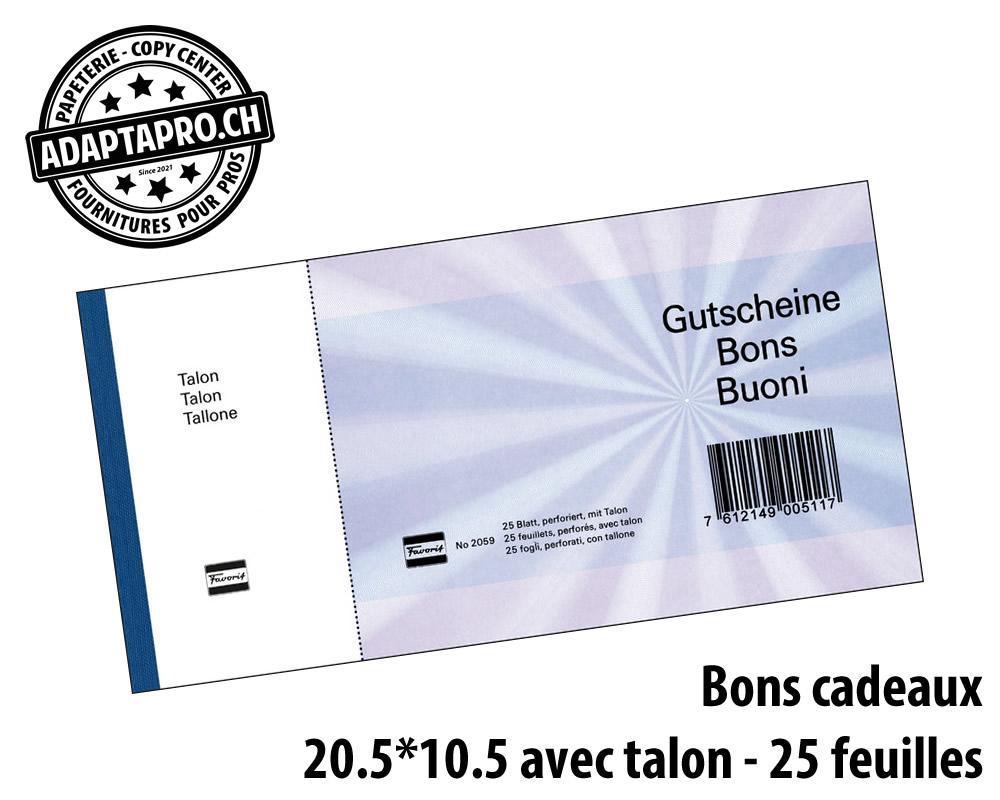 Favorit - FAV-2059BLAU - Bons-cadeaux FAVORIT - 20.5x10.5cm - avec talon - bleu - 25 feuilles