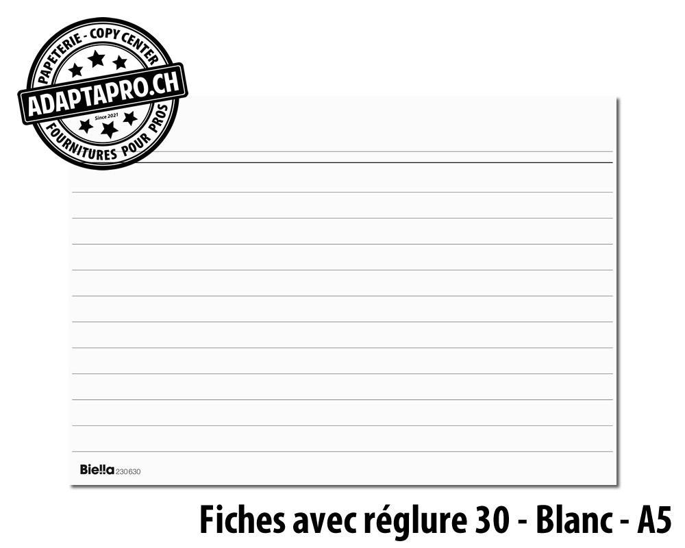 Biella - BIEL-23053000U - Cartes-fiches BIELLA avec réglure 30 - Blanc - A5 - 210x148mm - 100 cartes