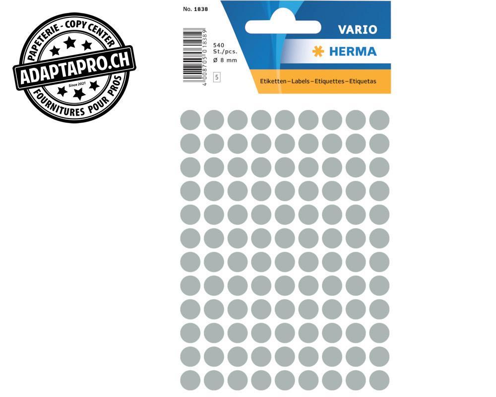 Herma - HRMA-1838 - Pastilles de couleur HERMA Vario - dia 8mm - gris - 540 pièces