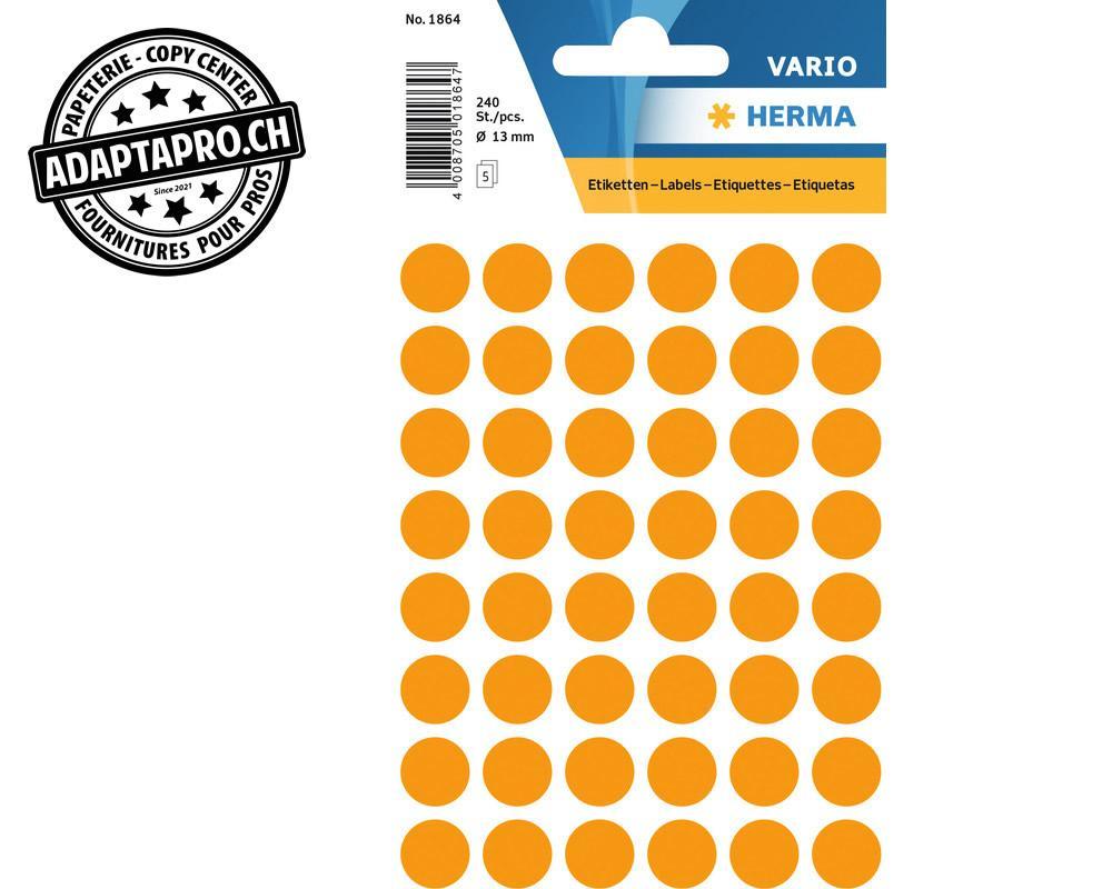 Herma - HRMA-1864 - Pastilles de couleur HERMA Vario - dia 13mm - orange fluo - 240 pièces