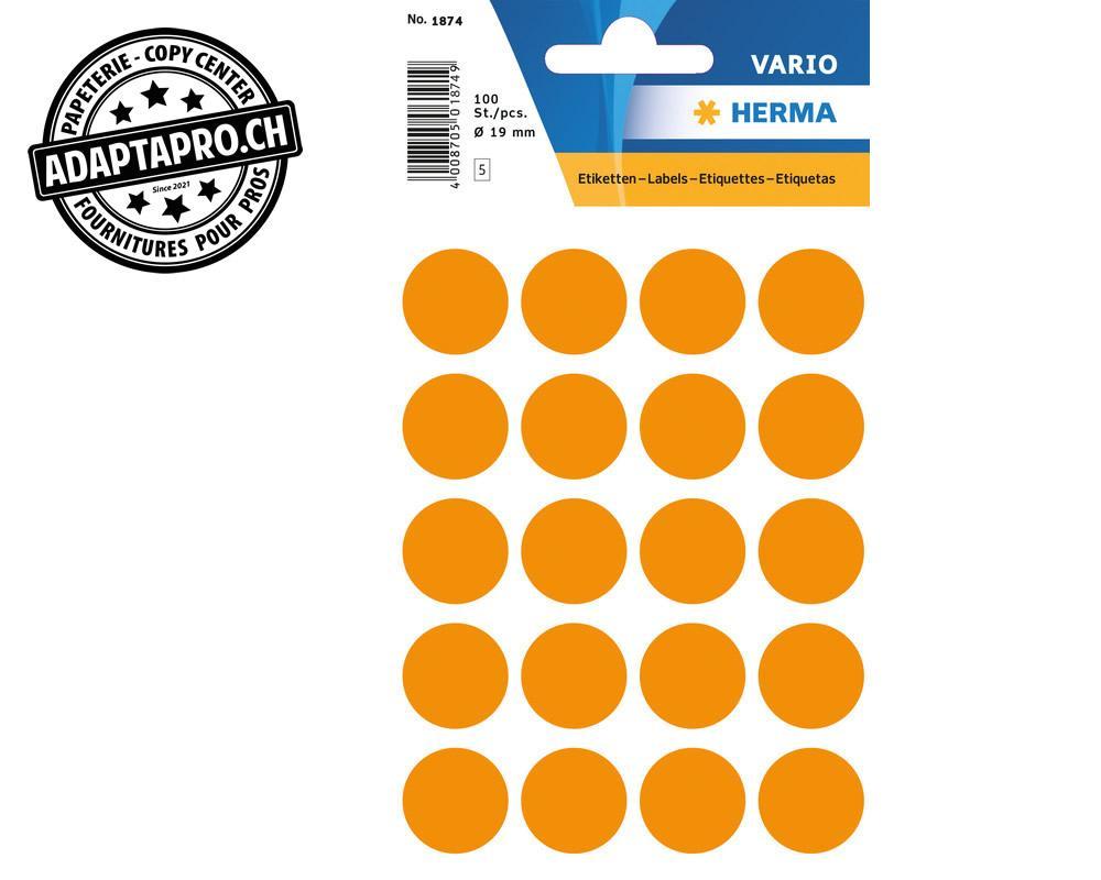 Herma - HRMA-1874 - Pastilles de couleur HERMA Vario - dia 19mm - orange fluo - 100 pièces