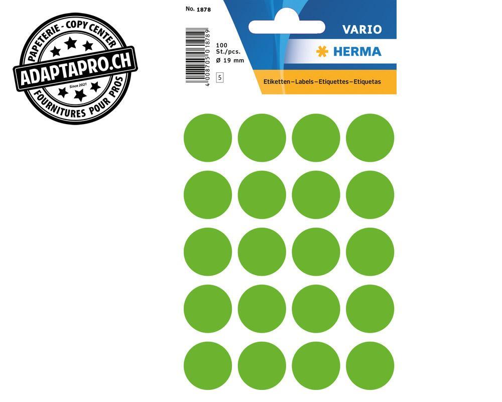 Herma - HRMA-1878 - Pastilles de couleur HERMA Vario - dia 19mm - vert fluo - 100 pièces