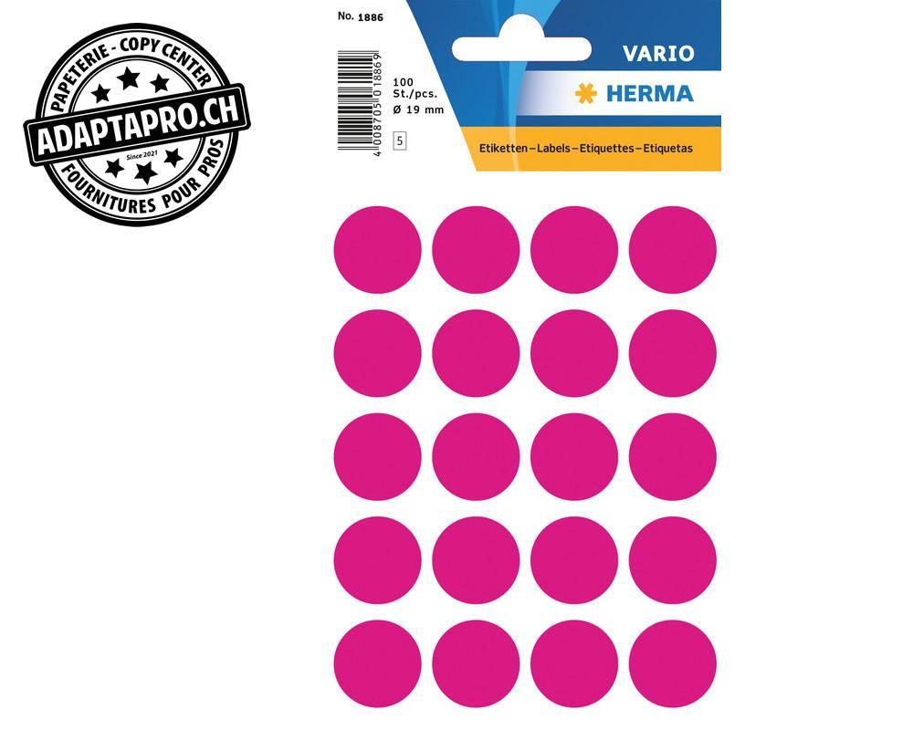Herma - HRMA-1886 - Pastilles de couleur HERMA Vario - dia 19mm - rose vif - 100 pièces