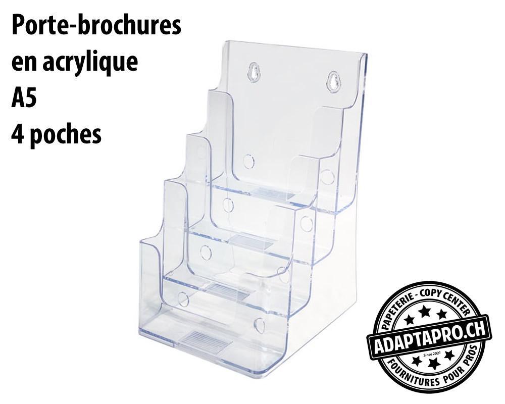 AdaptaPro - APD-3108 - Porte-brochures en acrylique Crystal Clear - A5 4 poches