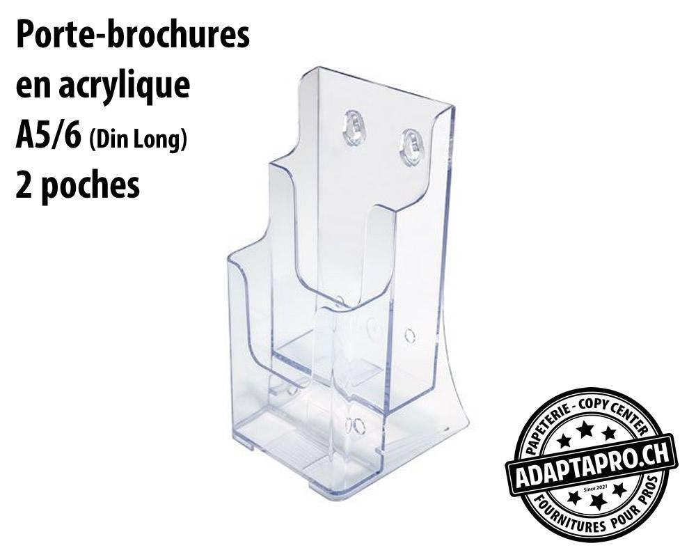 AdaptaPro - APD-3104 - Porte-brochures en acrylique Crystal Clear - A5/6 (Din Long) 2 poches