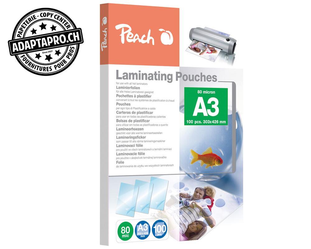 Peach - PEA-510360 - Pochettes de plastification PEACH premium brillantes - A3 100 microns - 100 p.