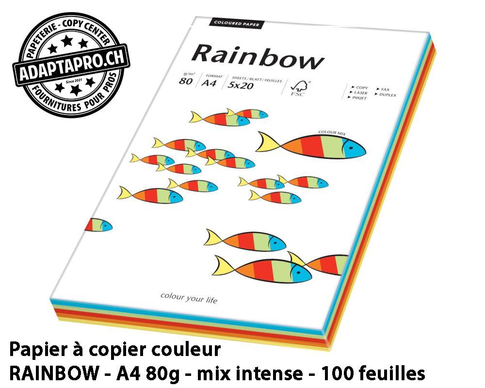 Rainbow - RBW-88043188 - Papier à copier couleur RAINBOW - A4 80g - mix couleurs intenses - 100 feuilles
