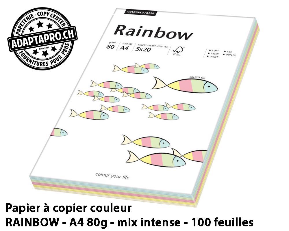 Rainbow - RBW-88043187 - Papier à copier couleur RAINBOW - A4 80g - mix couleurs pastel - 100 feuilles