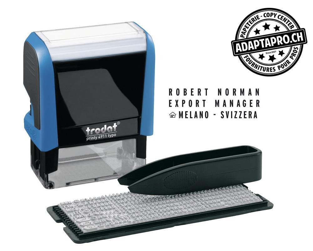Trodat - TROD-4911TM-BL - Timbre complet - Trodat Printy 4911 - Typomatic - Boitier bleu - encre noire