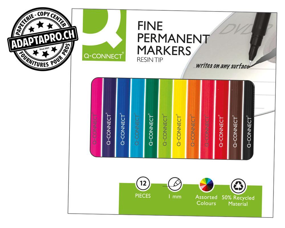 Q-Connect - KF03776 - Marqueur permanent Q-CONNECT - Extra Fine - 0.4mm - 12 couleurs