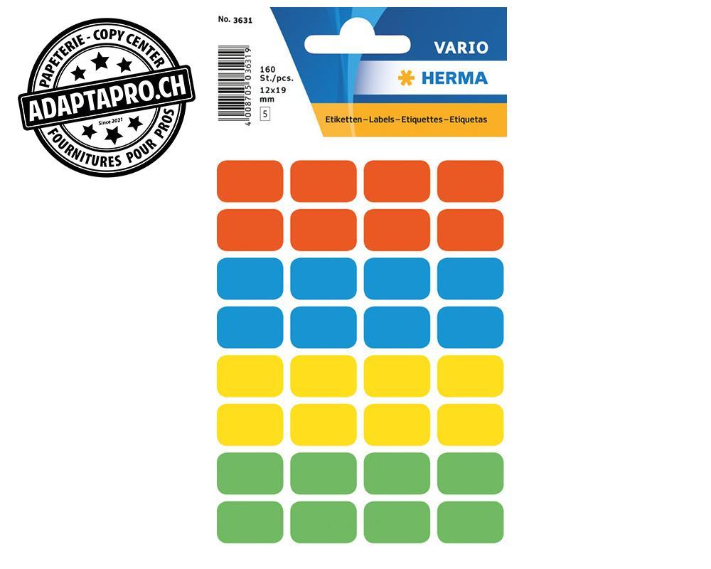 Herma - HRMA-3631 - Etiquettes autoadhésives HERMA Vario - 12x19mm - coul. assorties - 160 pces