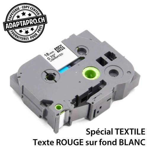Ruban compatible P-Touch - POUR TEXTILE - 12mm * 3m - Rouge sur blanc