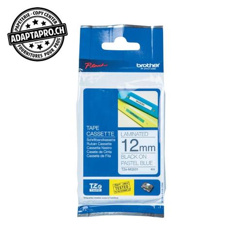 Ruban BROTHER P-touch TZe lamin&eacute; - 12mm - 4m - noir sur bleu pastel