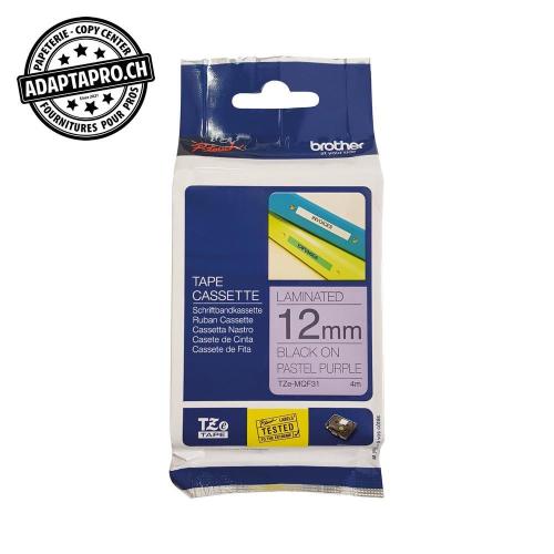 Ruban BROTHER P-touch TZe lamin&eacute; - 12mm - 4m - noir sur violet pastel