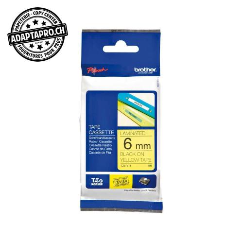 Ruban BROTHER P-touch TZe lamin&eacute; - 6mm - 8m - noir sur jaune