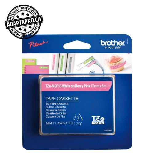 Ruban BROTHER P-touch TZe lamin&eacute; - 12mm - 5m - blanc sur rose vif