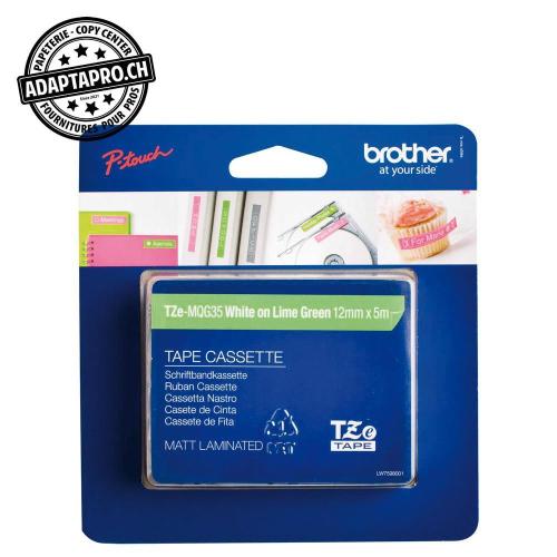 Ruban BROTHER P-touch TZe lamin&eacute; - 12mm - 5m - blanc sur vert limette