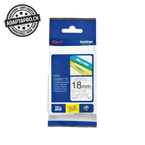 Ruban BROTHER P-touch TZe lamin&eacute; - 18mm - 8m - noir sur transparent