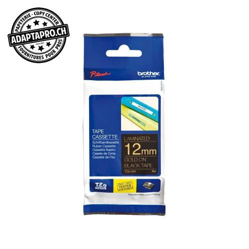 Ruban BROTHER P-touch TZe lamin&eacute; - 12mm - 8m - or sur noir