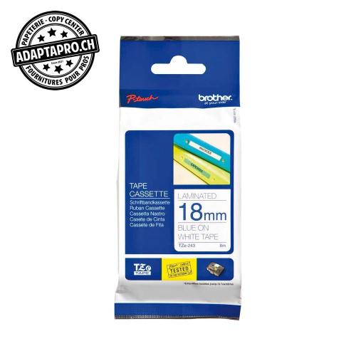 Ruban BROTHER P-touch TZe lamin&eacute; - 18mm - 8m - bleu sur blanc