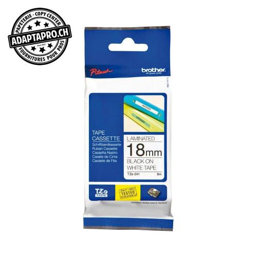 Ruban BROTHER P-touch TZe lamin&eacute; - 18mm - 8m - noir sur blanc
