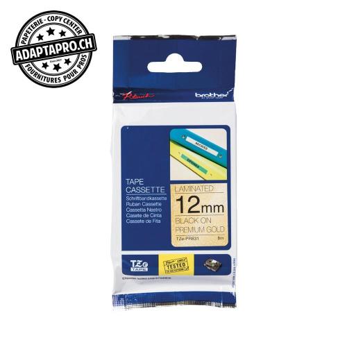 Ruban BROTHER P-touch TZe lamin&eacute; - 12mm - 8m - noir sur or premium