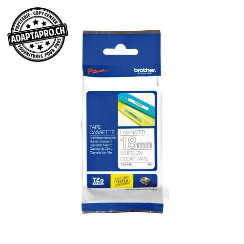 Ruban BROTHER P-touch TZe lamin&eacute; - 18mm - 8m - blanc sur transparent