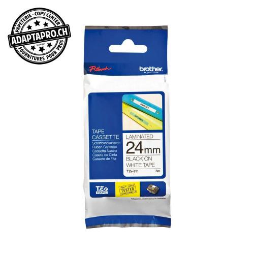 Ruban BROTHER P-touch TZe lamin&eacute; - 24mm - 8m - noir sur blanc