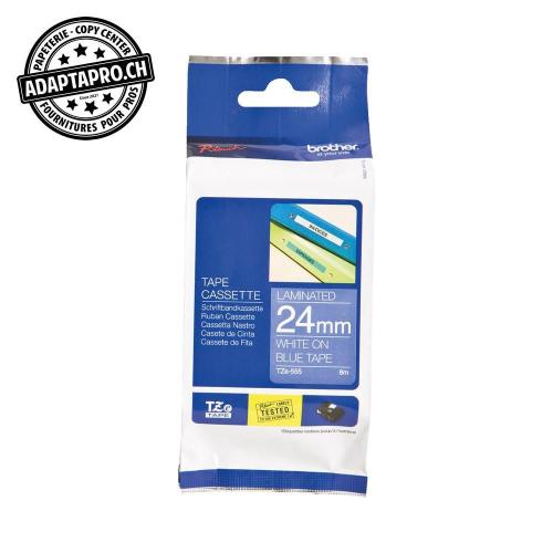 Ruban BROTHER P-touch TZe lamin&eacute; - 24mm - 8m - blanc sur bleu