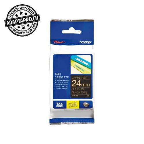 Ruban BROTHER P-touch TZe lamin&eacute; - 24mm - 8m - or sur noir