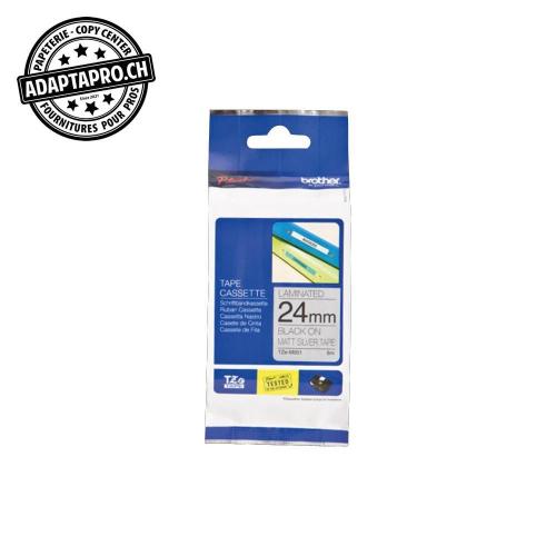 Ruban BROTHER P-touch TZe lamin&eacute; - mat - 24mm - 8m - noir sur argent