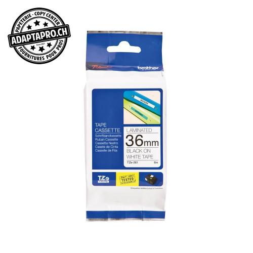 Ruban BROTHER P-touch TZe lamin&eacute; - 36mm - 8m - noir sur blanc