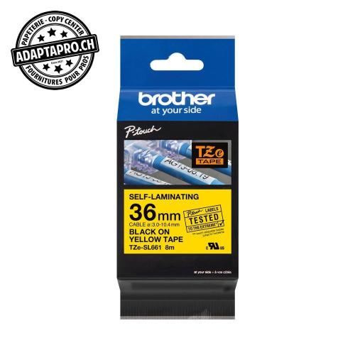 Ruban BROTHER P-touch TZe lamin&eacute; - c&acirc;bles - 36mm - 8m - noir sur jaune