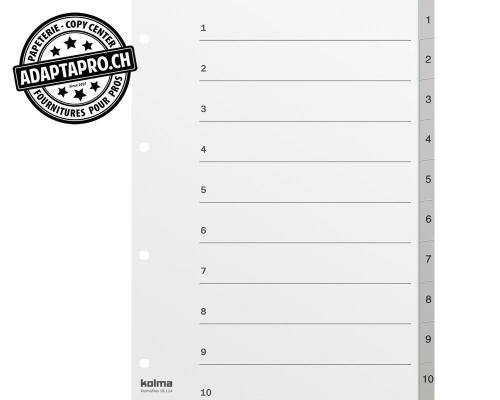 R&eacute;pertoire KOLMA KolmaFlex gris avec index - A4 plein 4 trous - 1-10 - 10 onglets