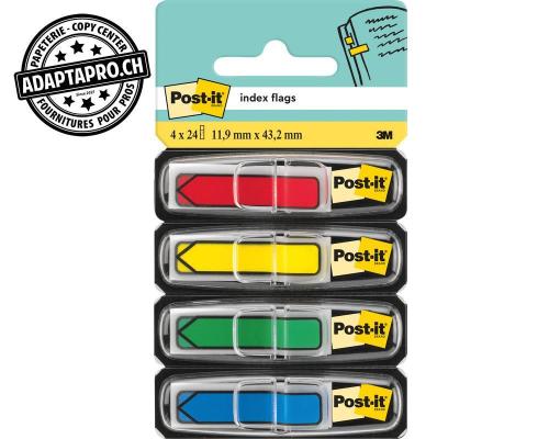Index Post-it - fl&egrave;ches &eacute;troites - 4 couleurs * 24 feuilles