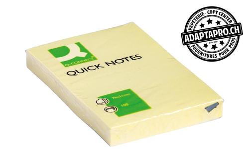 Notes adh&eacute;sives Q-CONNECT Quick Notes jaunes - 76*51 - 100 feuilles