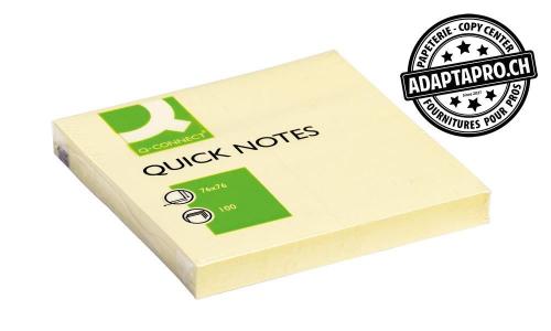 Notes adh&eacute;sives Q-CONNECT Quick Notes jaunes - 76*76 - 100 feuilles