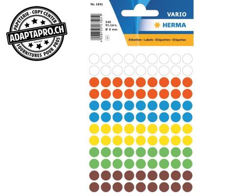 Pastilles de couleur HERMA Vario - dia 8mm - couleurs assorties - 540 pi&egrave;ces