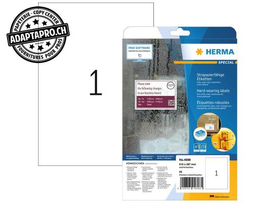 Etiquettes autoadh&eacute;sives robustes HERMA Special - PES - A4 - 25 feuilles