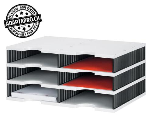 Module de classement STYRODOC duo - 3 &eacute;tages / 6 casiers 57mm - C4 485x331 - gris / noir