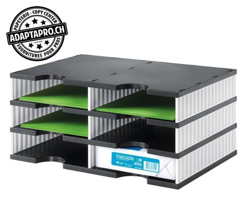 Module de classement STYRODOC duo - 3 &eacute;tages / 6 casiers 57mm - C4 485x331 - noir / blanc