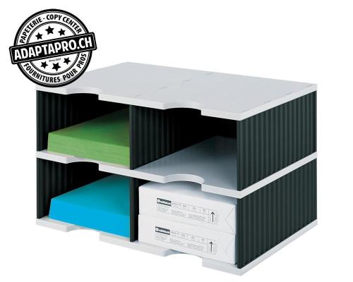 Module de classement STYRODOC duo - 2 &eacute;tages / 4 casiers 127mm - C4 485x331 - gris / noir