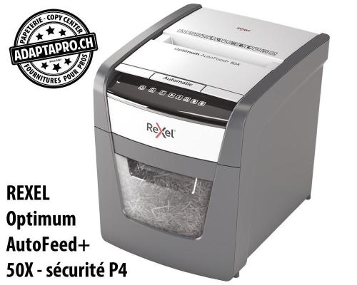 Destructeur de documents REXEL&reg; Optimum AutoFeed+ 50X - s&eacute;curit&eacute; P4