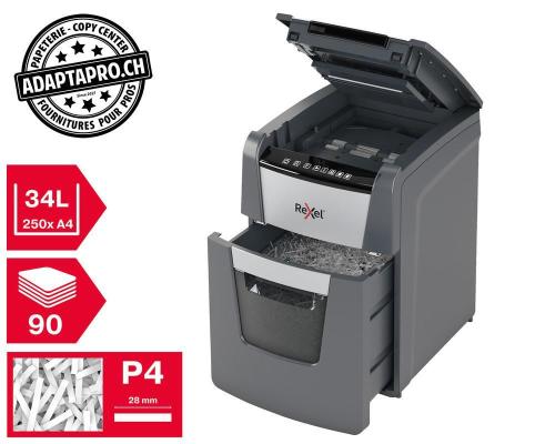 Destructeur de documents REXEL® Optimum AutoFeed+ 90X - sécurité P4