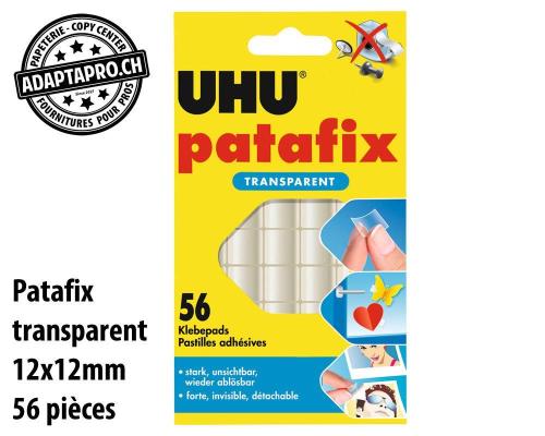 Pastilles adh&eacute;sives UHU patafix transparent - 12x12mm - 56 pi&egrave;ces