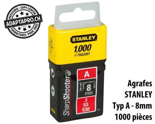 Agrafes STANLEY - Typ A - 8mm - 1000 pi&egrave;ces
